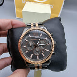  Shop Authentic Michael Kors Lexington Chronograph Black Dial Two Tone Steel Strap Watch for Men - MK8561 - Luxxuri