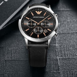  Shop Authentic Emporio Armani Giovanni Analog Black Dial Black Leather Strap Watch For Men - AR11431 - Luxxuri