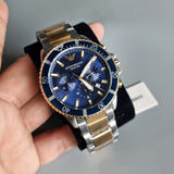  Shop Authentic Emporio Armani Mario Chronograph Blue Dial Two Tone Steel Strap Watch For Men - AR11362 - Luxxuri