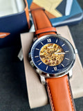  Shop Authentic Fossil Commuter Automatic Skeleton Blue Dial Brown Leather Strap Watch for Men - ME3159 - Luxxuri