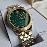  Shop Authentic Versace Univers Quartz Green Dial Two Tone Steel Strap Watch for Men - VEBK00718 - Luxxuri