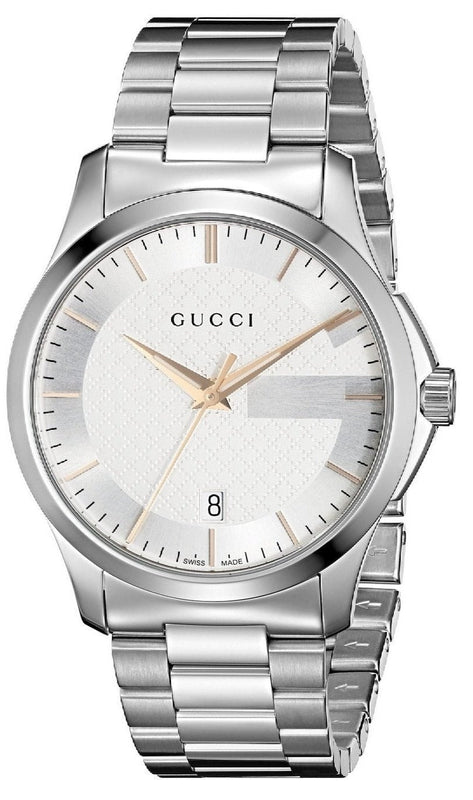  Shop Authentic Gucci G Timeless Silver Dial Silver Steel Strap Unisex Watch - YA126442 - Luxxuri
