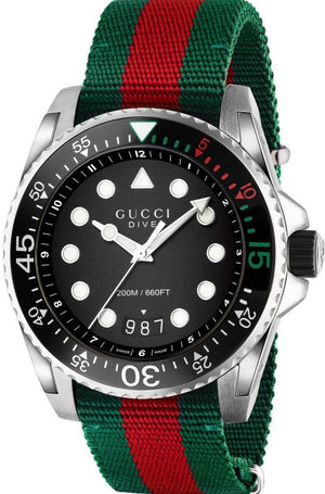  Shop Authentic Gucci Dive Black Dial Red & Green Nylon Strap Watch For Men - YA136209 - Luxxuri