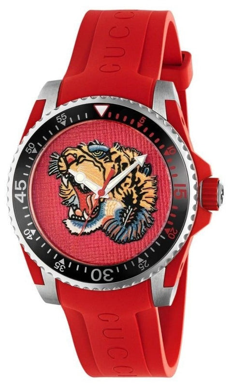  Shop Authentic Gucci Dive Quartz Red Dial Red Rubber Strap Watch For Men - YA136315 - Luxxuri
