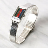  Shop Authentic Gucci G Frame Quartz Diamonds Green & Red Mother of Pearl Dial Silver Mesh Bracelet Watch For Women - YA147510 - Luxxuri