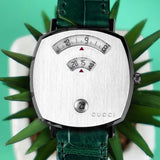  Shop Authentic Gucci Grip Quartz Silver Dial Green Leather Strap Watch For Women - YA157404 - Luxxuri