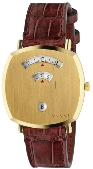  Shop Authentic Gucci Grip Quartz Gold Dial Maroon Leather Strap Watch For Women - YA157413 - Luxxuri