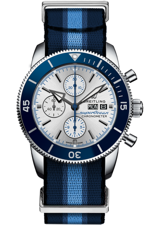  Shop Authentic Breitling Superocean Heritage Chronograph 44 Ocean Conservancy Silver Dial Two Tone NATO Strap Watch for Men - A133131A1G1W1 - Luxxuri