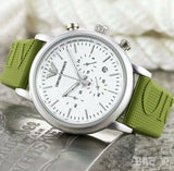  Shop Authentic Emporio Armani Chronograph White Dial Green Rubber Strap Watch For Men - AR11022 - Luxxuri