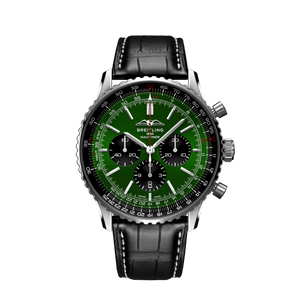  Shop Authentic Breitling Navitimer B01 Chronograph 46 Green Dial Black Leather Strap Watch for Men - AB0137241L1P1 - Luxxuri