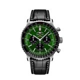  Shop Authentic Breitling Navitimer B01 Chronograph 46 Green Dial Black Leather Strap Watch for Men - AB0137241L1P1 - Luxxuri