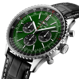  Shop Authentic Breitling Navitimer B01 Chronograph 46 Green Dial Black Leather Strap Watch for Men - AB0137241L1P1 - Luxxuri