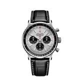  Shop Authentic Breitling Navitimer B01 Chronograph 43 Silver Dial Black Leather Strap Watch for Men - AB0138241G1P1 - Luxxuri