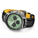 Shop Authentic Breitling Navitimer B01 Chronograph 43 Green Dial Black Leather Strap Watch for Men - AB0138241L1P1 - Luxxuri