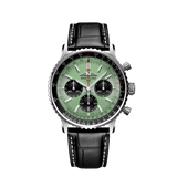  Shop Authentic Breitling Navitimer B01 Chronograph 43 Green Dial Black Leather Strap Watch for Men - AB0138241L1P1 - Luxxuri