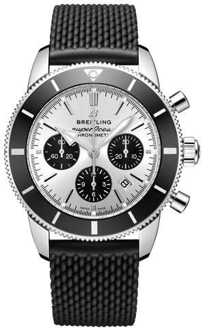 Breitling Superocean Heritage B01 Chronograph 44 Silver Dial Black Mesh Bracelet Watch for Men - AB0162121G1S1