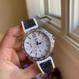  Shop Authentic Guess Swirl Quartz Silver Dial White Silicone Strap Watch for Women - W1096L1 - Luxxuri