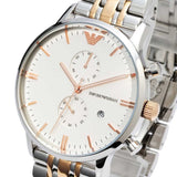  Shop Authentic Emporio Armani Chronograph White Dial Two Tone Steel Strap Watch For Men - AR0399 - Luxxuri