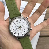  Shop Authentic Emporio Armani Chronograph White Dial Green Rubber Strap Watch For Men - AR11022 - Luxxuri