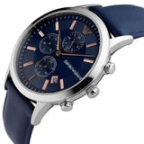  Shop Authentic Emporio Armani Renato Chronograph Blue Dial Black Leather Strap Watch For Men - AR11216 - Luxxuri
