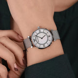  Shop Authentic Emporio Armani Gianni T-Bar Quartz Mother of Pearl Dial Silver Mesh Bracelet Watch For Women - AR11319 - Luxxuri