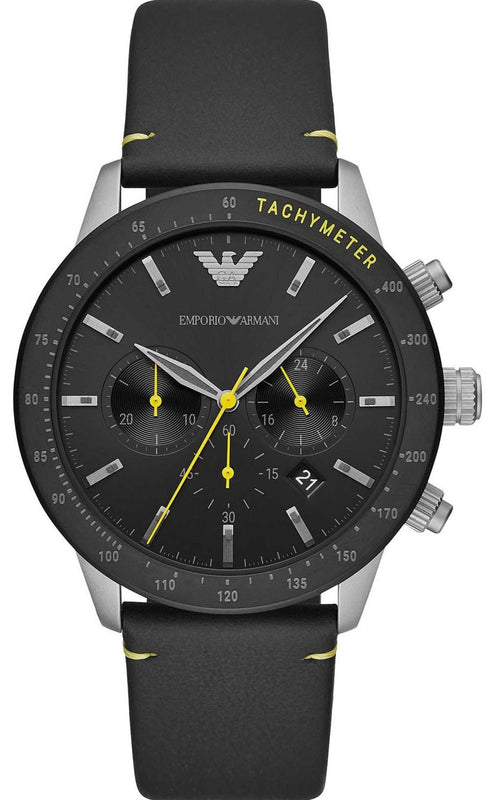  Shop Authentic Emporio Armani Mario Chronograph Black Dial Black Leather Strap Watch For Men - AR11325 - Luxxuri