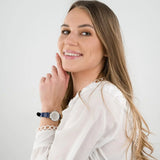 Shop Authentic Emporio Armani Gianni T Bar Quartz Crystals Silver Dial Blue Leather Strap Watch For Women - AR11344 - Luxxuri