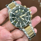  Shop Authentic Emporio Armani Diver Chronograph Green Dial Two Tone Steel Strap Watch For Men - AR11361 - Luxxuri