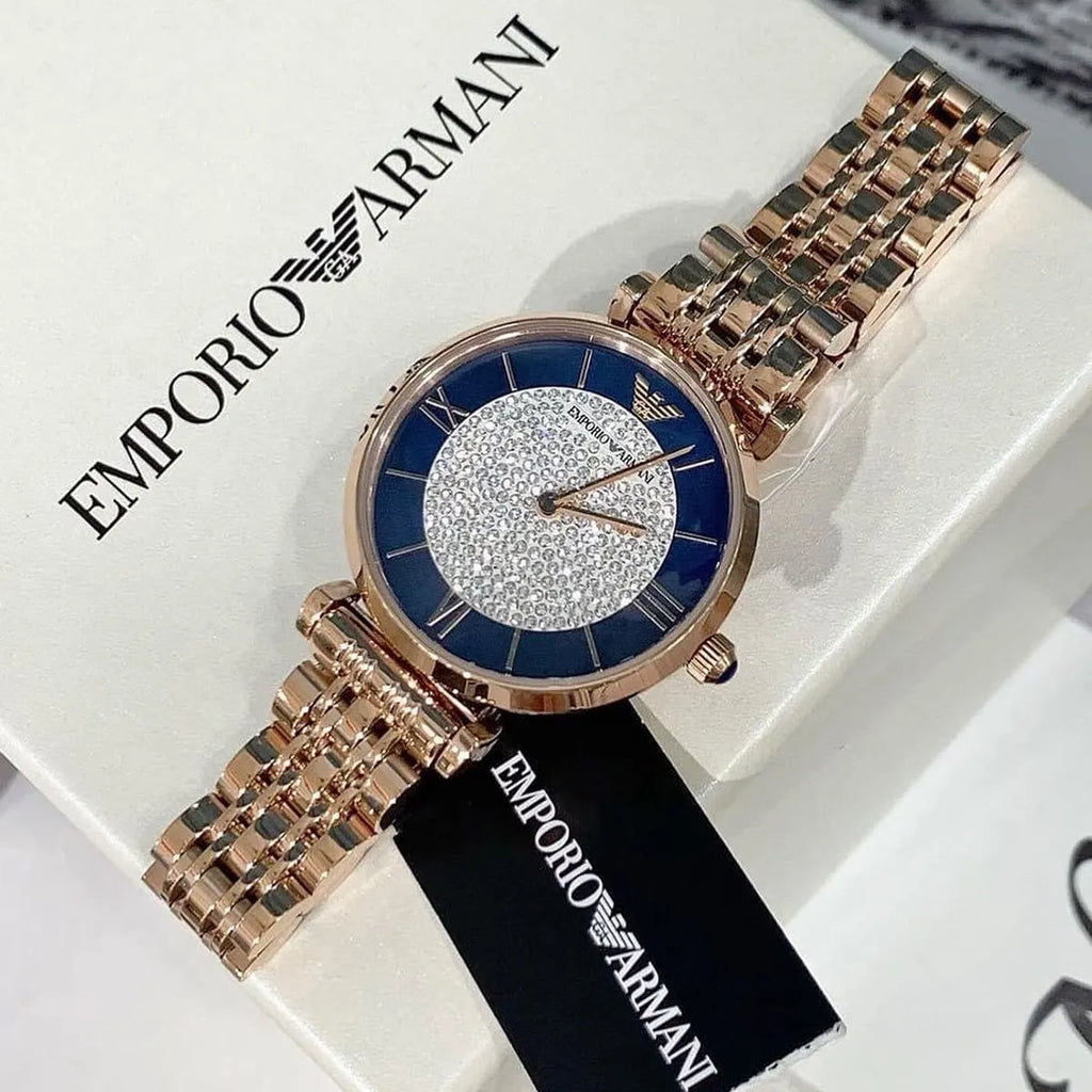  Shop Authentic Emporio Armani Gianni T-Bar Quartz Crystals Black Dial Gold Steel Strap Watch For Women - AR11423 - Luxxuri