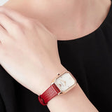  Shop Authentic Emporio Armani Gianni T Bar Two-Hand Mother of Pearl Dial Red Leather Strap Watch For Women - AR11467 - Luxxuri