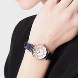  Shop Authentic Emporio Armani Gianni T-Bar Analog Mother of Pearl Dial Blue Leather Strap Watch For Women - AR11468 - Luxxuri