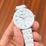  Shop Authentic Emporio Armani Giannti T Bar Quartz Mother of Pearl Dial White Steel Strap Watch For Women - AR1485 - Luxxuri
