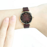  Shop Authentic Emporio Armani Gianni T Bar Burgundy Dial Burgundy Leather Strap Watch For Women - AR1757 - Luxxuri