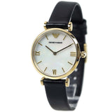  Shop Authentic Emporio Armani Gianni T-Bar Quartz Mother of Pearl Dial Black Leather Strap Watch For Women - AR1910 - Luxxuri