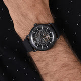  Shop Authentic Emporio Armani Meccanico Automatic Skeleton Dial Black Leather Strap Watch For Men - AR60008 - Luxxuri