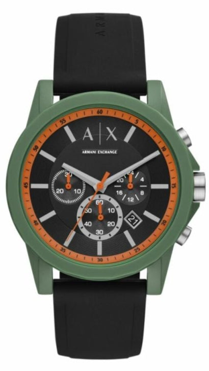  Shop Authentic Armani Exchange Outerbanks Chronograph Black Dial Black Silicone Strap Watch For Men - AX1348 - Luxxuri