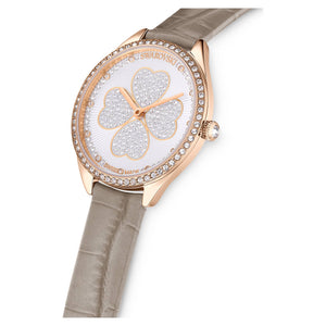  Shop Authentic Swarovski Attract Clover Crystals Silver Dial Grey Leather Strap Watch for Women - 5653350 - Luxxuri