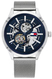  Shop Authentic Tommy Hilfiger Spencer Skeleton Black Dial Silver Mesh Bracelet Watch for Men - 1791643 - Luxxuri