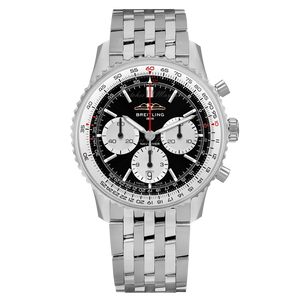  Shop Authentic Breitling Navitimer B01 Chronograph 43 Black Dial Silver Steel Strap Watch for Men - AB0138211B1A1 - Luxxuri