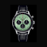  Shop Authentic Breitling Navitimer B01 Chronograph 43 Green Dial Black Leather Strap Watch for Men - AB0138241L1P1 - Luxxuri
