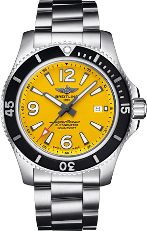  Shop Authentic Breitling Superocean Automatic 44mm Yellow Dial Silver Steel Strap Watch for Men - A17375211/1A1 - Luxxuri