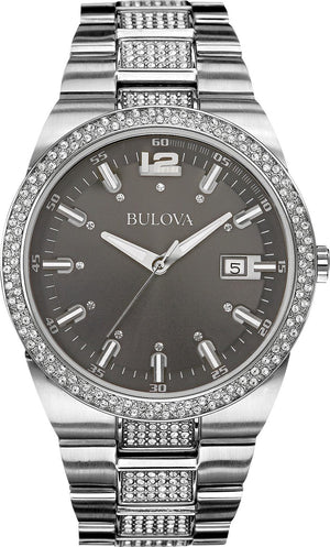  Shop Authentic Bulova Crystal Collection Brown Dial Silver Steel Strap Watch for Men - 96B221 - Luxxuri