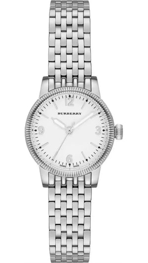  Shop Authentic Burberry Utilitarian White Dial Silver Steel Strap Watch for Women - BU7856 - Luxxuri