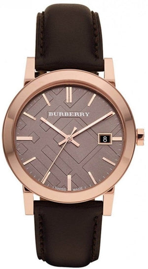  Shop Authentic Burberry The City Grey Dial Brown Leather Strap Unisex Watch - BU9755 - Luxxuri