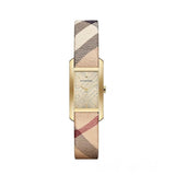  Shop Authentic Burberry Pioneer Gold Dial Haymarket Beige Leather Strap Watch for Women - BU9509 - Luxxuri
