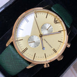  Shop Authentic Emporio Armani Chronograph Champagne Dial Green Leather Strap Watch For Men - AR1722 - Luxxuri