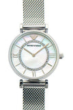  Shop Authentic Emporio Armani Gianni T-Bar Quartz Mother of Pearl Dial Silver Mesh Bracelet Watch For Women - AR11319 - Luxxuri