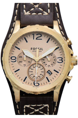  Shop Authentic Fossil Nate Chronograph Gold Dial Brown Leather Strap Watch for Men - JR1495 - Luxxuri