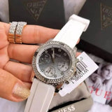  Shop Authentic Guess Confetti Crystal Black Dial White Silicone Strap Watch For Women - W1098L1 - Luxxuri