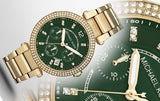  Shop Authentic Michael Kors Parker Chronograph Green Dial Gold Steel Strap Watch for Women - MK6263 - Luxxuri
